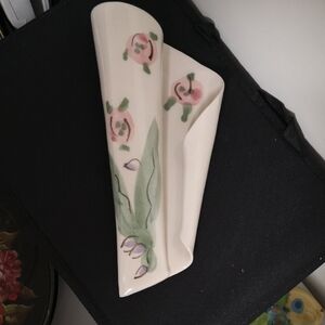 Beautiful Hilborn Studio Art Pottery Floral Wall Pocket Cream Pink Green 10"